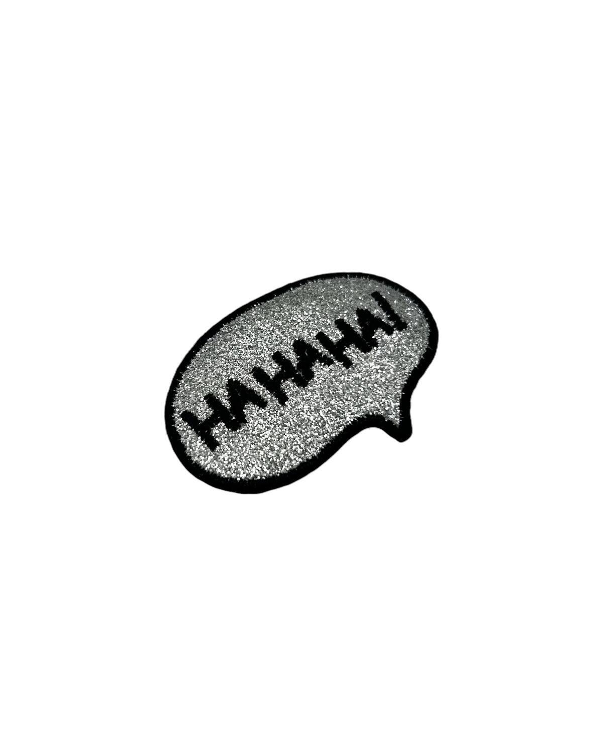 Термоаппликация «HA HA HA!» , цвет: чёрный/серебряный, размер 40 x 60 мм — фурнитура для шитья в СПб | Ткани Италии