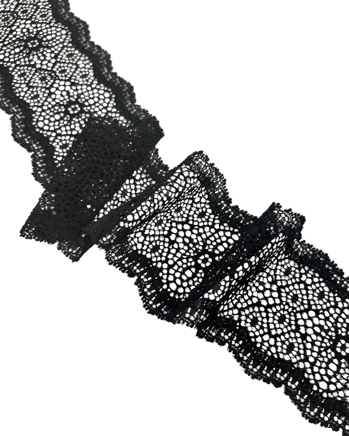 Кружево эластичное, ширина 75 мм, цвет: чёрный — кружево купить в СПб | Ткани Италии